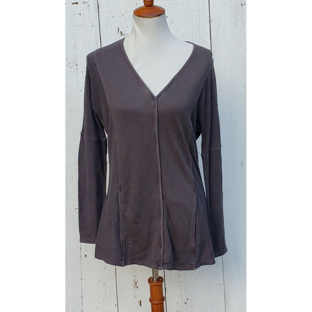 XCVI Women's Grey Long Sleeve V Neck Cotton Blend Flowy Relaxed Shirt Sz XS